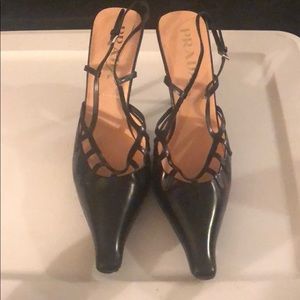 Prada black pointed slingback heels
